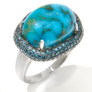 Heritage Gems Turtle Back Turquoise and Blue Diamond Sterling Silver