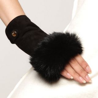 Black M Elma Womens Genuine Suede Leather Fingerless Gloves Supple