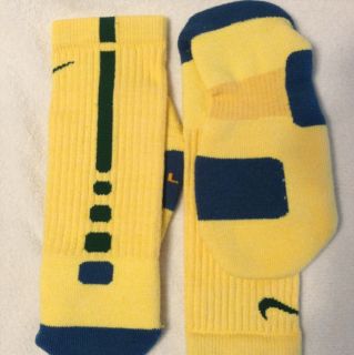 Custom Nike Elite Socks Yellow with Green and Blue Stripes Mens Large