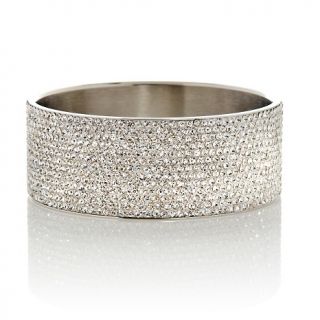 Stately Steel Wide 26mm Crystal Covered Bangle Bracelet at