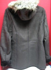 Ellen Tracy Coat Fur Trim Hood Jacket New Chocolate Brown Ladies Suede