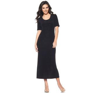 Slinky® Brand Scoop Neck Long Dress with Short Sleeves