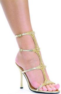 Ellie Shoe Sexy High Heel Gold Strappy Sandal Rhinestone Detail 457