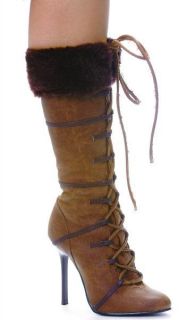 Ellie Shoes Sexy High Heel Brown Knee High Boot with Fur 4 Heel 433