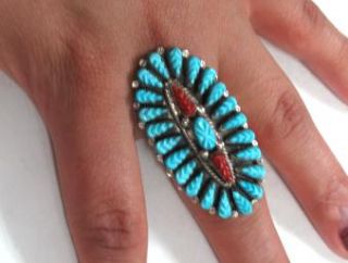 Robert Eustace Unique Carved Turquoise Coral Ring
