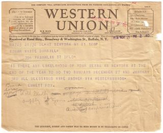 EMMET FOX 1936 Western Union Telegram Divine Science Church ALCOHOLICS