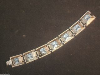 EMMONS Bracelet Vintage Signed Silver Setting Blue Rhinestones Estate
