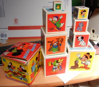  Mickey Mouse Wood Nesting Blocks Eichhorn West Germany Boxed