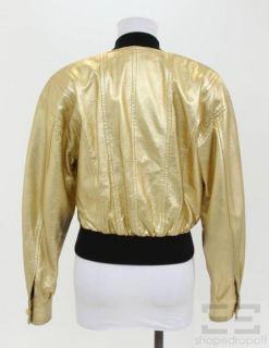 Escada Metallic Gold Leather Star Patch Rib Knit Jacket Size 36