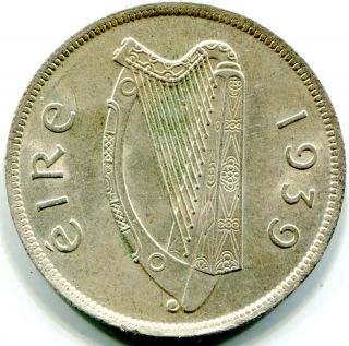 Ireland Half Crown 1939 Stunning Blast White coin lotoct6402