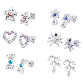 Set of 6 Pairs of Petite Charm Earrings w/ Crystals ~ 4 Styles