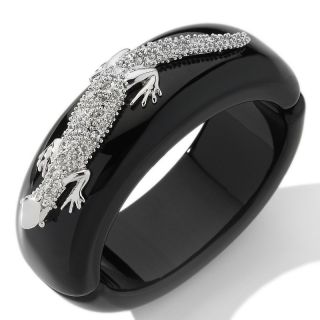 Real Collectibles by Adrienne® Black Bangle with Jeweled Chameleon