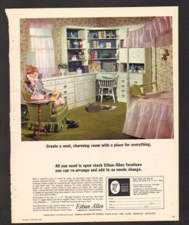 1965 Print Ad Ethan Allen Furniture Girl Bedroom Phone