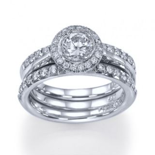  Thin Band Brilliant Diamond Engagement Ring 2 Band Bridal Set