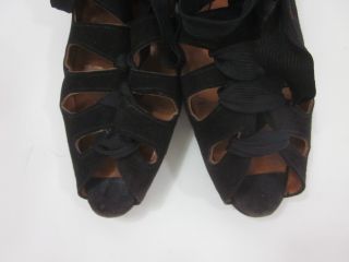 Emma Hopes Shoes Black Lace Up Slingbacks Sandals Sz 7
