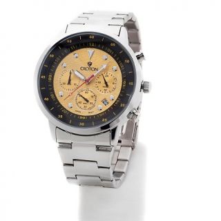 Croton Mens Stainless Steel Chronograph Watch with Goldtone Patterned