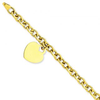 Ladies 14k Yellow Gold Engravable Hollow Heart Charm Link 8 25 Wrist
