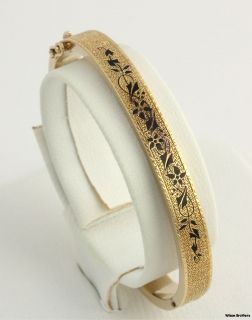 Antique C 1890 1910 Enameled Bangle Bracelet 10K Yellow Gold Floral