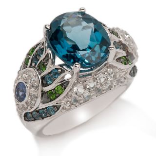 Victoria Wieck 6.73ct London Blue Topaz and Gem Peacock Ring