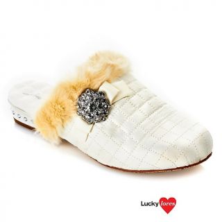 Joan Boyce Jeweled Quilted Mule Clog with Faux Marabou Fur