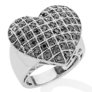 73ct Black Diamond Sterling Silver Heart Motif Statement Ring