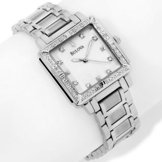 Bulova Ladies Square Case .12ct Diamond Bezel Bracelet Watch