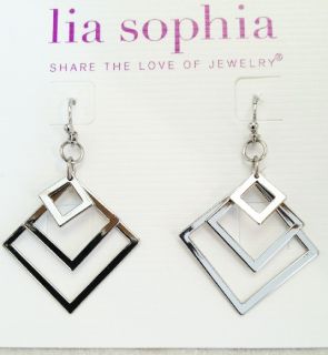Lia Sophia Every Angle 3pc Squares Silvertone Earrings