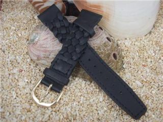 Braided Genuine Calfskin Leather Watch Band 18mm Black