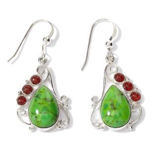 Lime Paradise Turquoise and Carnelian Drop Earrings