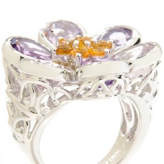 Victoria Wieck 6.86ct Amethyst and Citrine Sterling Silver Flower Ring