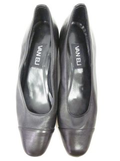 Van Eli Black Leather Round Cap Toe Flats Shoes Sz 7 N