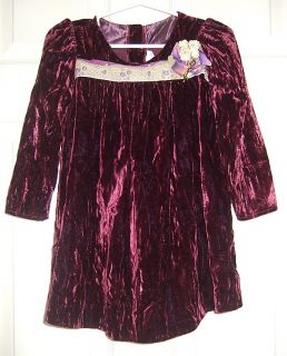 Cranberry Crushed Velvet Holiday Dress~Girls Sz 4T~Sarah Kent