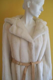 Vtg 1960s 1970s Faux Ermine White Fur Coat s or XS Hood