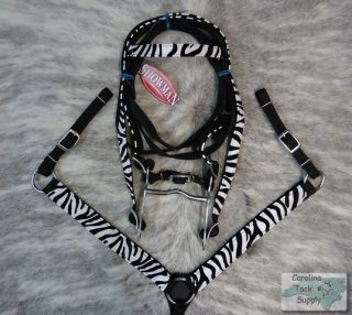  Zebra Print Nylon Bridle Breastcollar Reins Set New Horse Tack