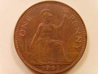 1965 one penny queen elizabeth ii british coin