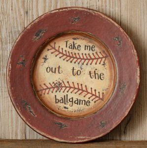 Primitive Baseball Wooden Plate Take Me Out to The Ball Game Decor New