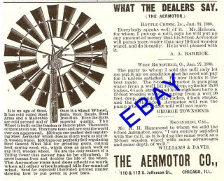 Old Nice 1890 Aermotor Windmill Ad Escondido CA Dealer