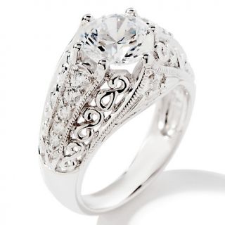 Xavier 2.22ct Absolute™ Sterling Silver Scrolling Sides Pavé Ring