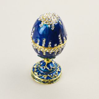 Blue Faberge Egg Rhinestone Jewelry Trinket Box with Magnetic Closure