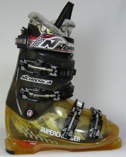 2009 Nordica Supercharger Spark Transparent Gold Black Ski Boots 25 5