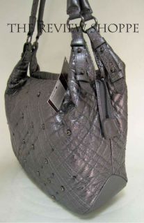 Elliott Lucca CAVA Hobo Quilt Stud Satchel Bag Purse Graphite Metallic