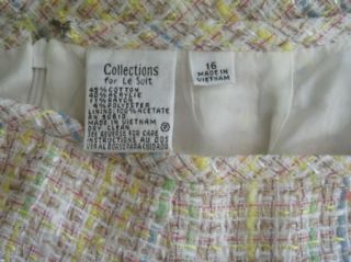 Sz 16 Collections Le Suit Skirt Suit Ruffled Hem Boucle Cotton Blend