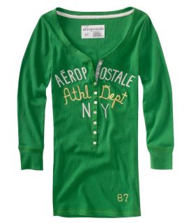 Aeropostale Womens Long Sleeve Ribbed Athletic Dept NY Henley Shirt
