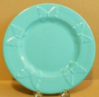 Varages Salad Plate Turquoise Embossed Butterflies Made in France