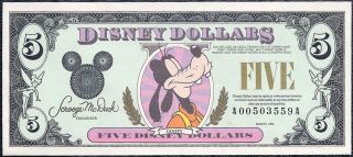 You are bidding on a MINT series 1994 Disneyland FIVE Dollar
