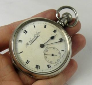 MENS SILVER THOMAS RUSSELL & SONS OPEN FACED POCKET WATCH F.W.O