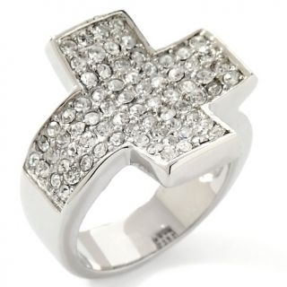 165 151 stately steel pave crystal cross design band ring note