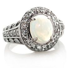 Opal, Emerald and Blue Diamond Silver Ring   1.65ct