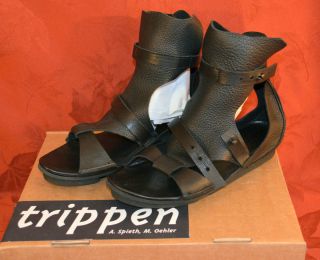 Authentic Famous Trippen Brand New Women’s Dust Black Sandals Sz 10