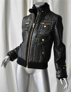 Fay Italy Quilted Glossy Black Bomber Puffer Jacket Coat Gold Zippers
